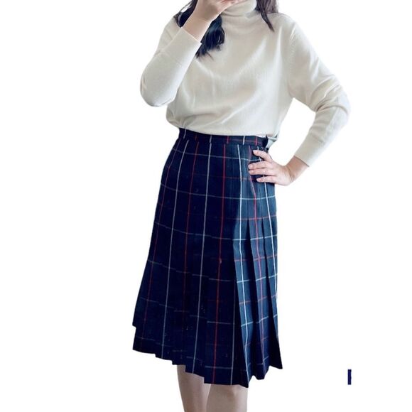 Burberry classic check print pleated wool skirt vintage size 4 - Picture 4 of 11